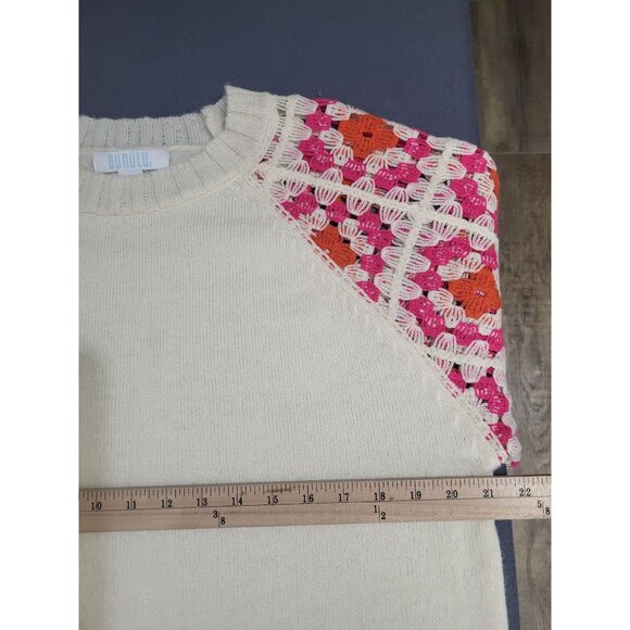 BUNULU Women's XL Rose Crochet Puff Sleeve Knit Sweater Boho Hippie Cottagecore - Picture 8 of 9